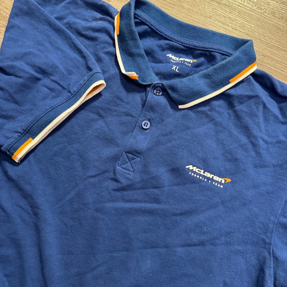 McLaren Polo Shirt Mens XL Blue Cotton Formula 1 Racing Pique Castore Sportswear